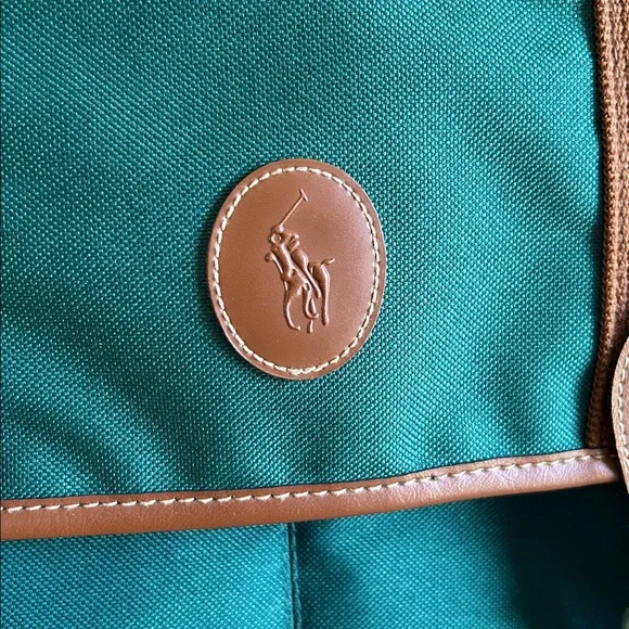 Vintage 90s Ralph Lauren Pony Logo Leather Trim Briefcase Messenger Bag - Picture 2 of 7